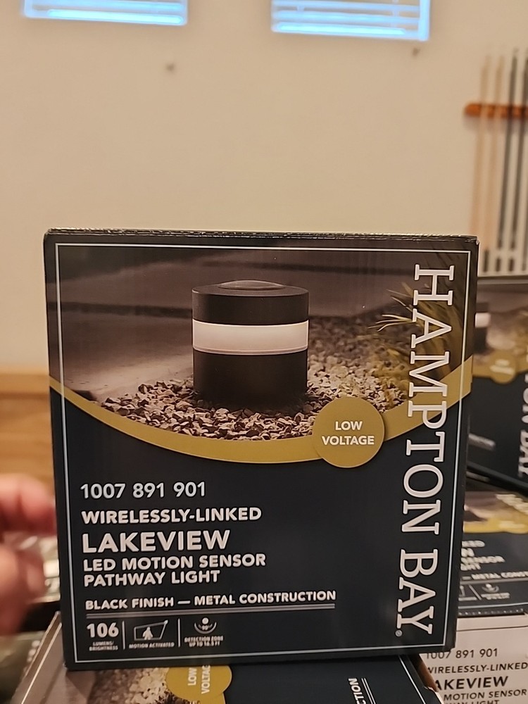 Hampton Bay Lakeview LED Motion Sensor Pathway Light Black Metal Wireless Linked