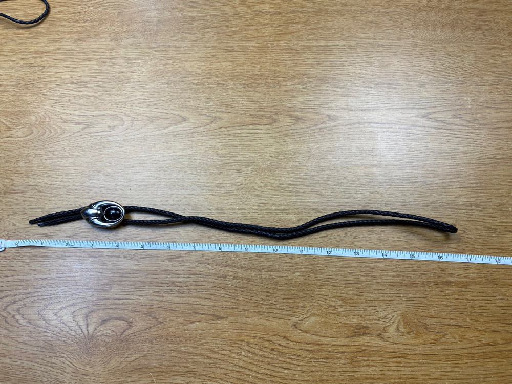 Silver Tone Bolo Tie with Black Stone