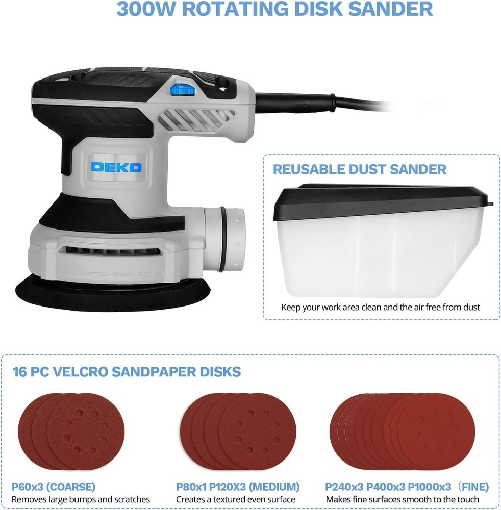 Precision Electric Orbital Sander with Dust Collection - 5-Inch Performance Tool