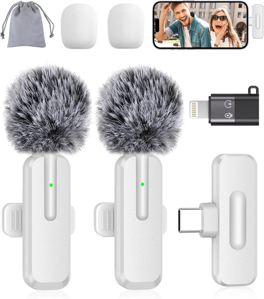 Wireless Mini Microphone Compatible With iPhone -2Pack Lavalier bluetooth Mic