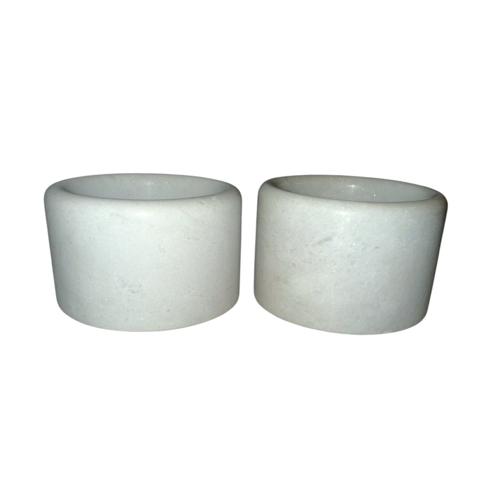 Vintage White Marble Salt Cellars Pinch Pots Set of 2 Heavy MCM Trinket Bowls