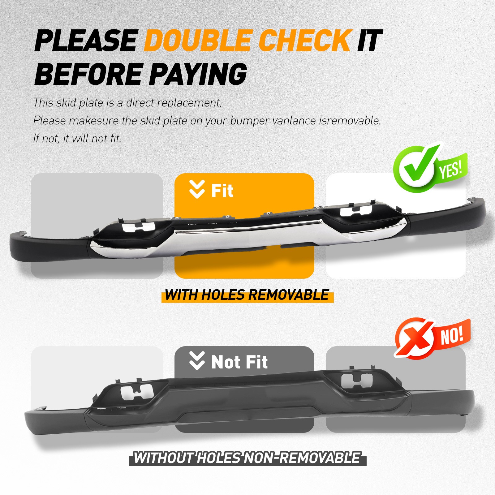 For Chevy Silverado 1500 2016-2019 Black Front Bumper Valance &Chrome Skid Plate