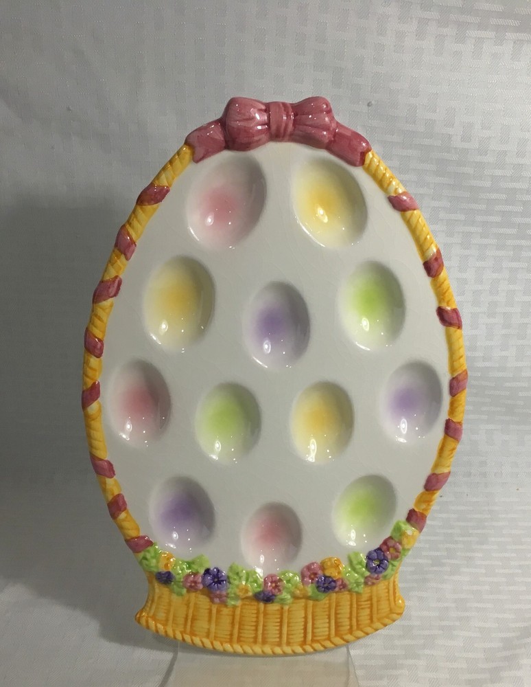 EASTER EGG BASKET SHAPED PASTEL EGG HOLDER / PLATE / DISPLAY DISH HOLDS 12 EGGS