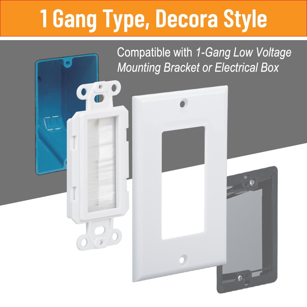 Brush Wall Plate with Mounting Bracket 6-Pack Cable Pass Through Insert Hider
