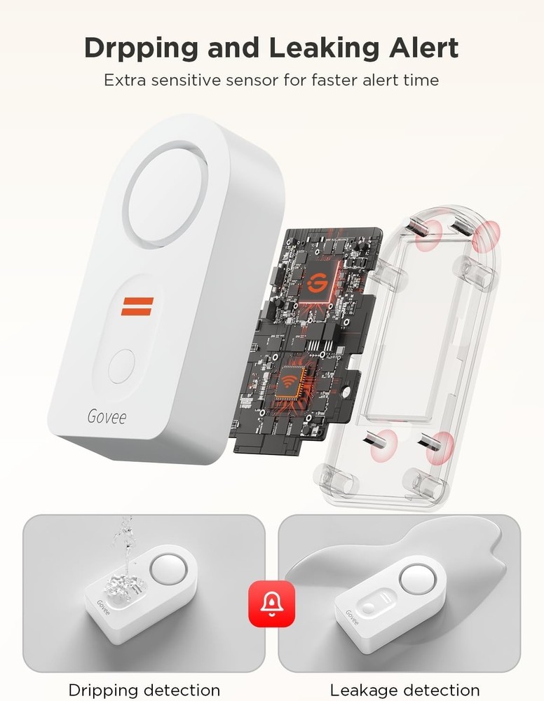 Smart Water Leak Sensor Set - 3 Pack with Adjustable 100dB Alarm Notifications