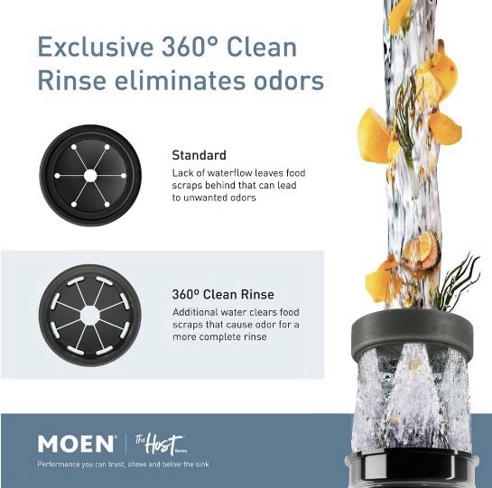 NEW MOEN Host Series 3/4-HP Continuous Feed Space Saving Garbage Disposal