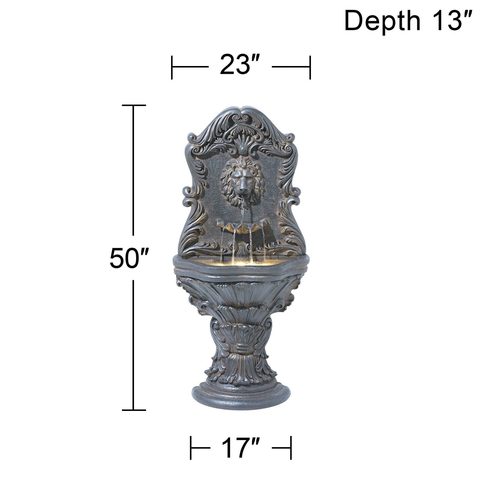 Imperial Lion Acanthus outdoor wall water fountain, 50-inch