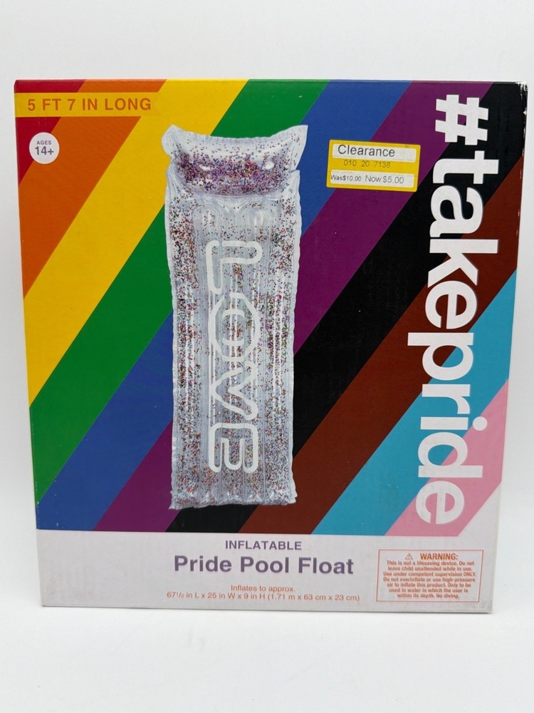 Inflatable Pride Pool Float 5 Ft 7 In Long With Glitter Design Ages 14+