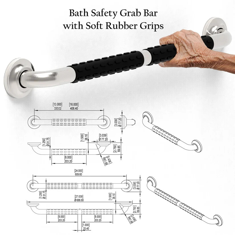 24 inches Bath Safety Grab Bar with Soft Anti-Slip Grips, ADA 500lbs Loading Cap