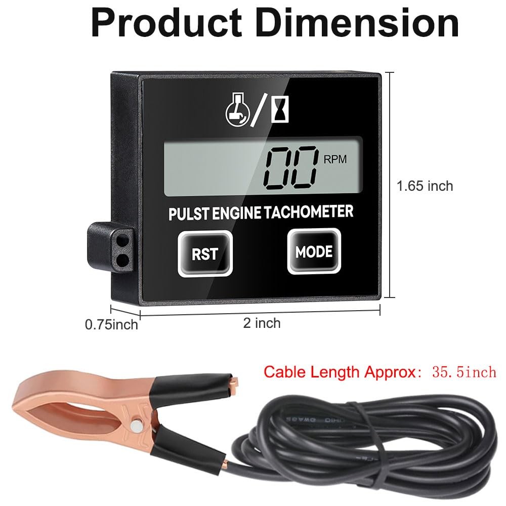 Small Engine Tachometer, Digital Tachometer Tach Gauge Reset Function Equippe...