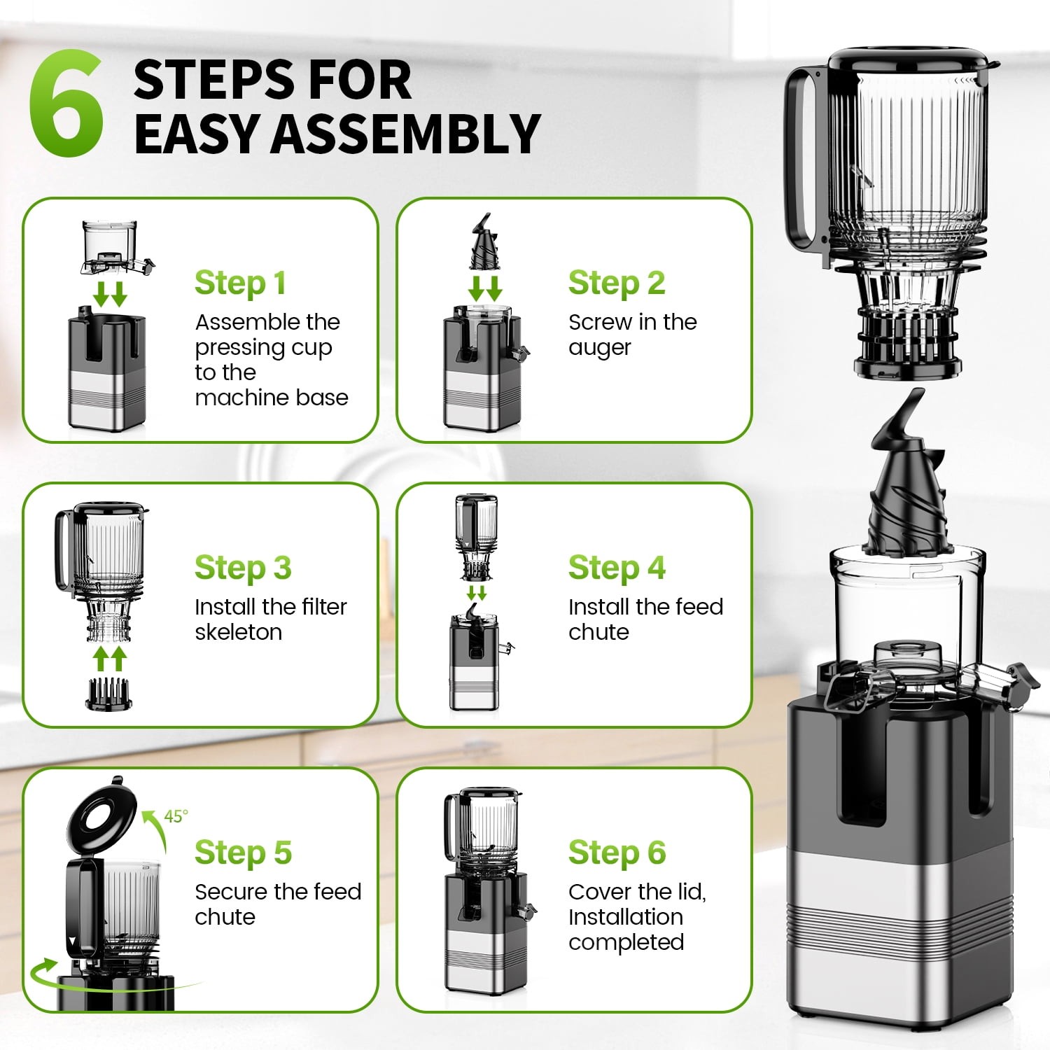 TINANA MP-802T Cold Press Masticating Juicer Machine, 5.4 In Wide Feed Chute,