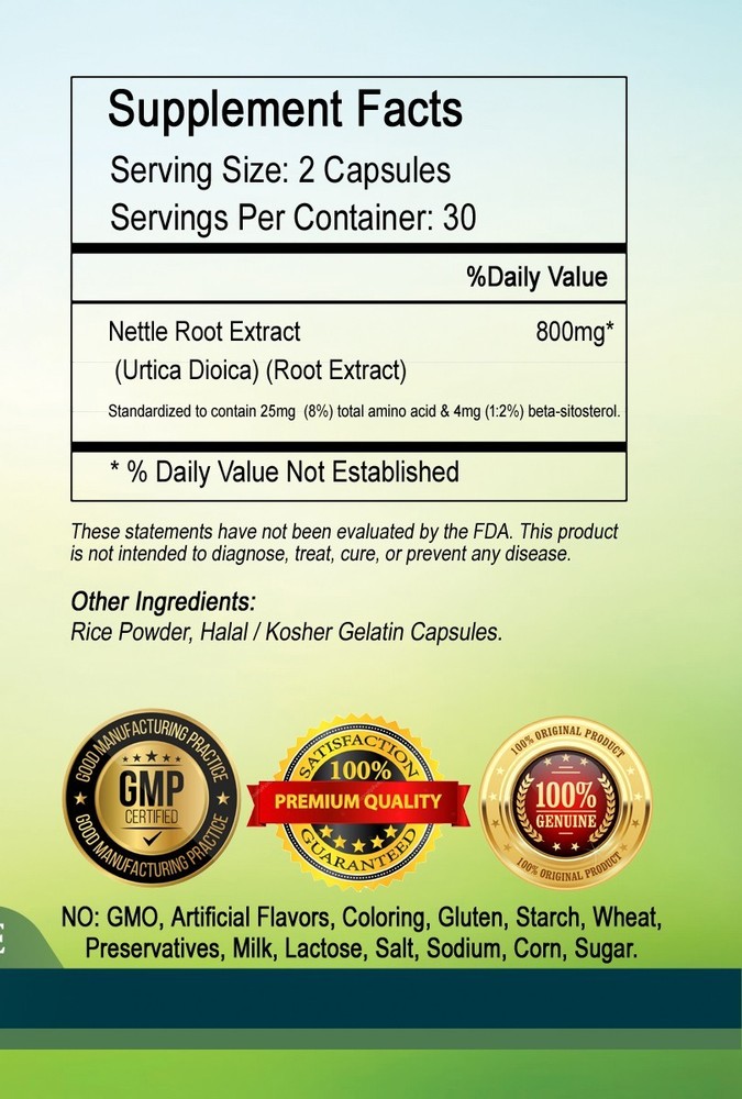 Stinging Nettle Root Extract 800mg Serving - Super Strength.
