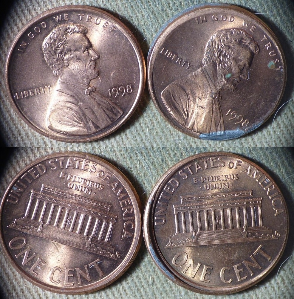 Errors : 2 Coins 1998 Cent Rim Strike IREC1582
