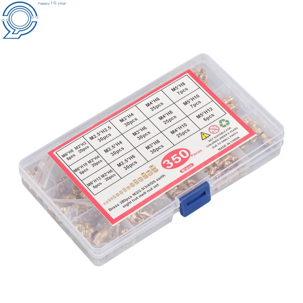 350Pcs M2-M6 Threaded Inserts, Female Thread Metric Knurled Nuts Assortment Kit