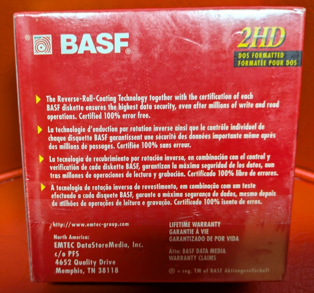 SEALED BASF 2HD DOS FORMATTED HIGH DENSITY 10 DISKETTES EXTRA NEW EMTEC