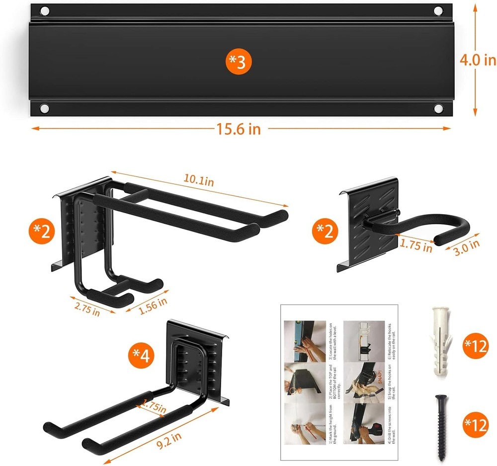 Robust Garden Tool Organizer with 8 Rubber-Coated Hooks - Easy Installation