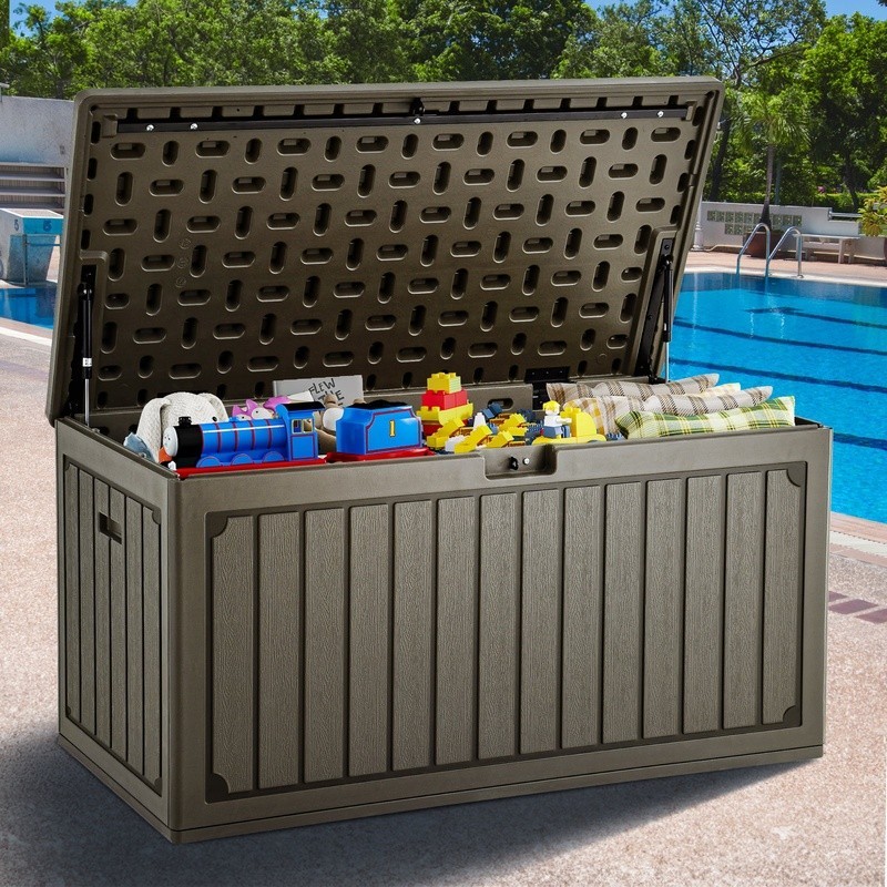 Lockable Outdoor Storage Box Resin Deck Container Waterproof Garden Bench 90 Gal