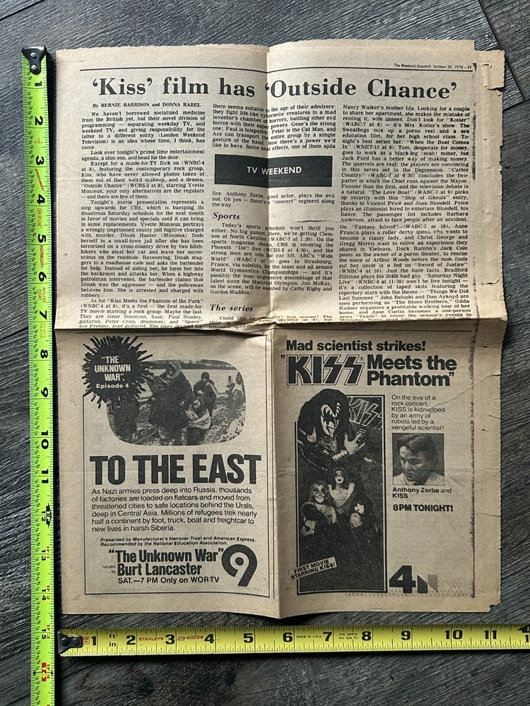 KISS Ad Clipping Kiss Meets The Phantom Movie NJ 1978 11x14 Vintage Kiss Aucoin