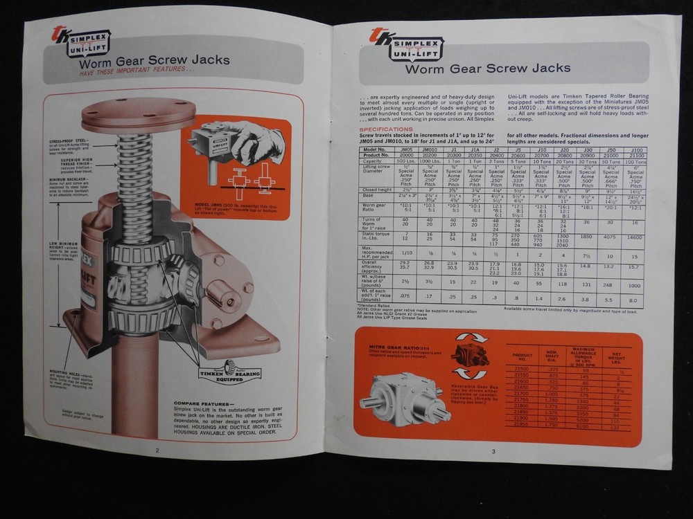 1968 Templeton Kenly & Co 1/4-100 TON Simplex Jack Engineering Brochure NICE