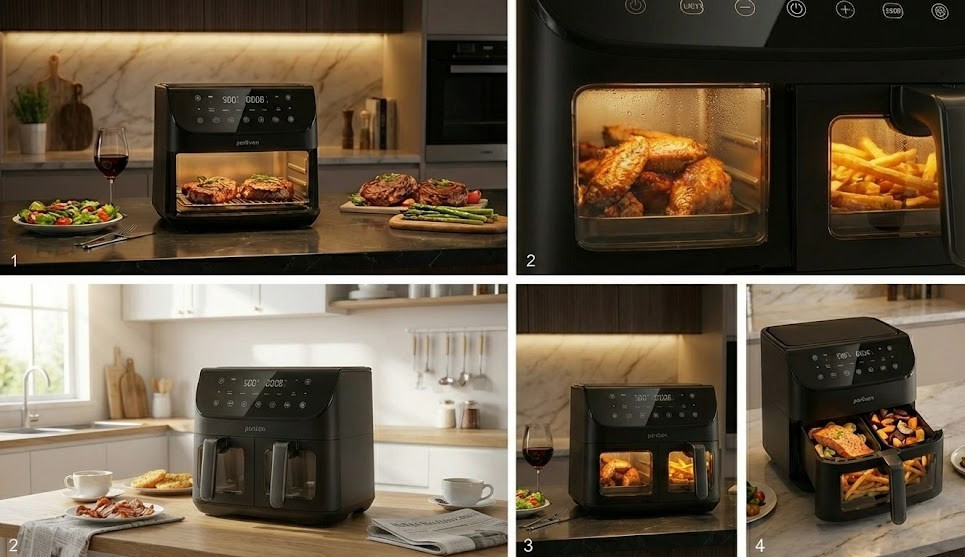 Double Stack Air Fryer Dual Basket Vertical Cooker w/ Window & Touch Screen New