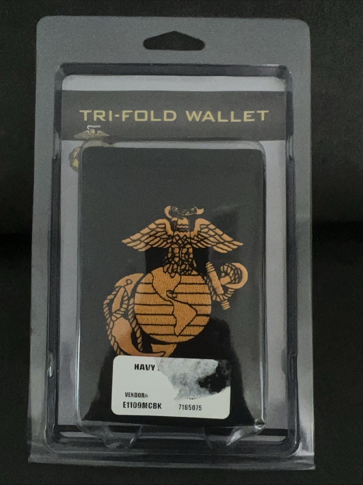 USMC Tri-Fold Black Wallet. New in Package.
