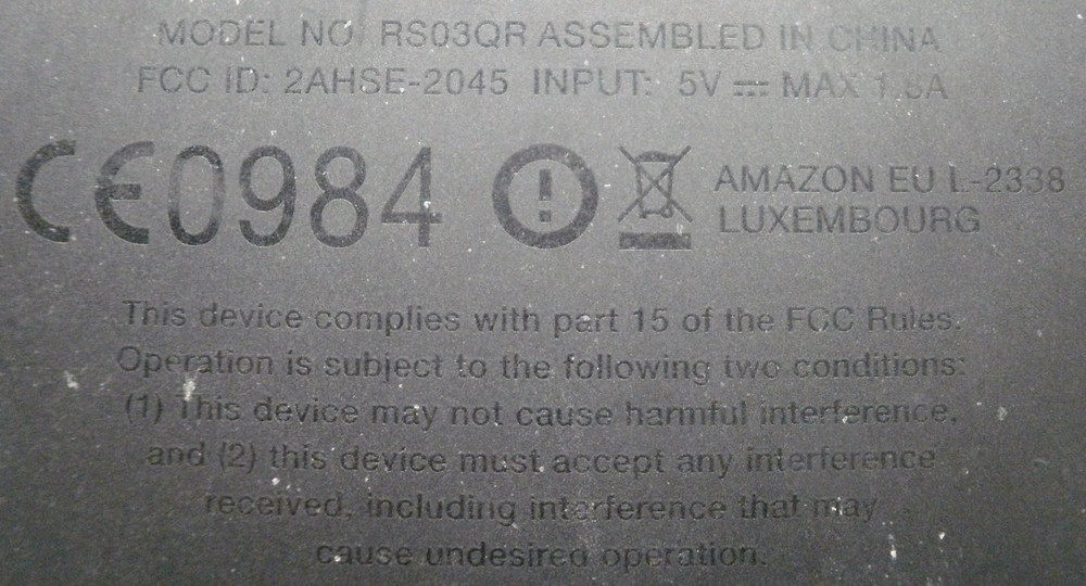 Amazon Dot 2nd Generation Smart Speaker Model RS03QR NO Power Adapter