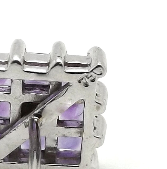 Solid 18k Gold Princess Cut Square Setting Stud Earrings Natural Amethyst New