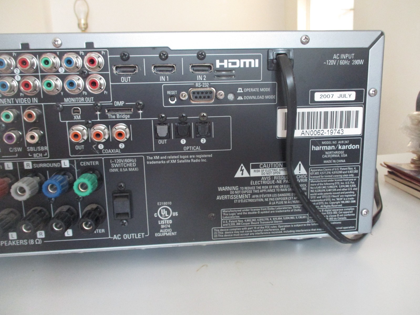 Harman Kardon AVR 247 7.1 Channel HDMI Home Theater Receiver; No Remote