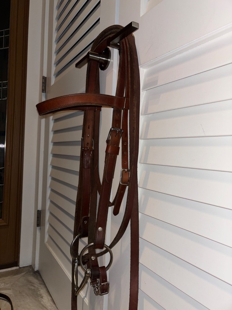 Thick Heavy Leather Draft Horse Bridle W/ O Ring Bit & Split Reins