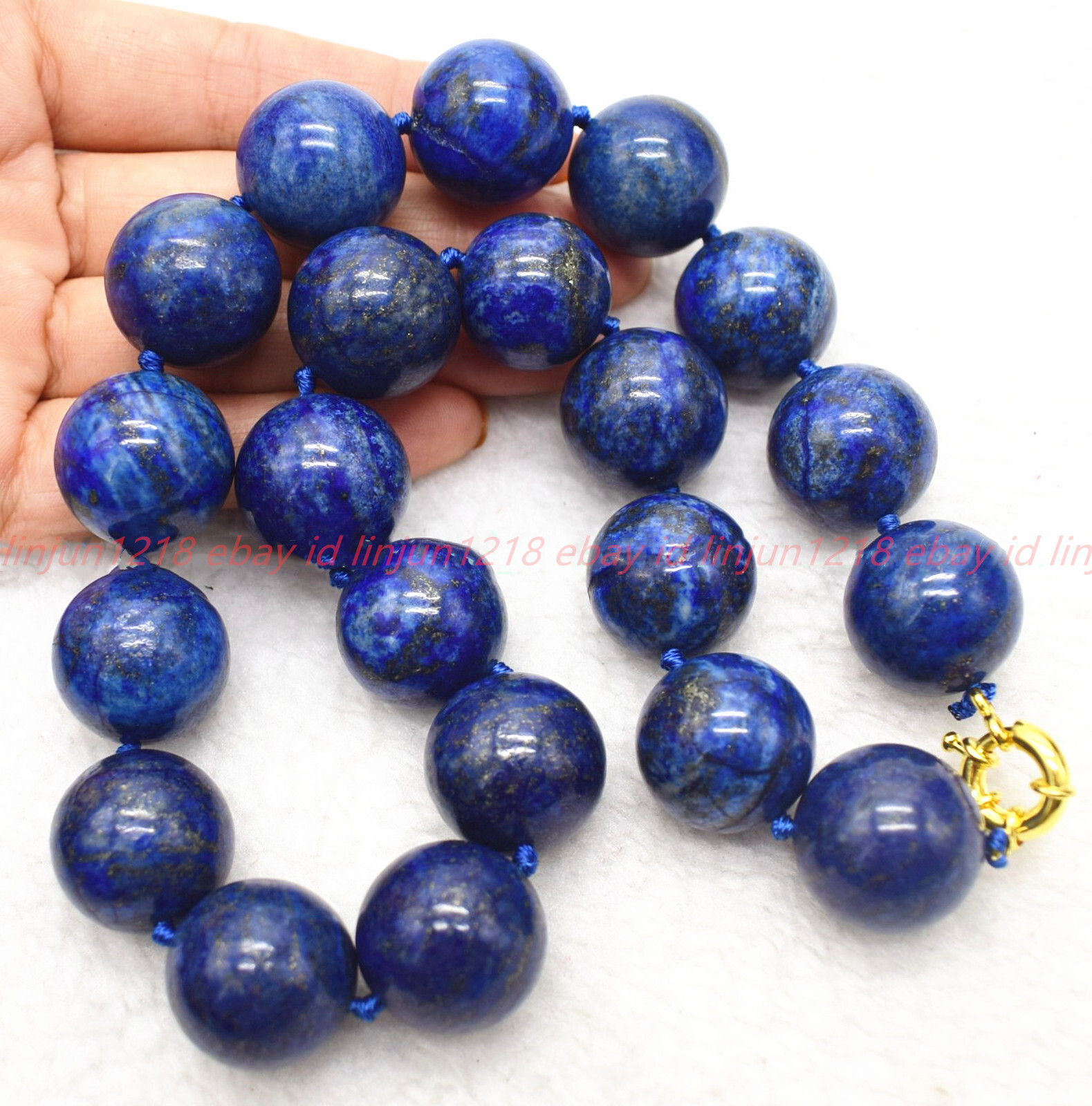 Huge Pretty Genuine Natural 20mm Blue Lapis Lazuli Genstone Round Bead Necklace