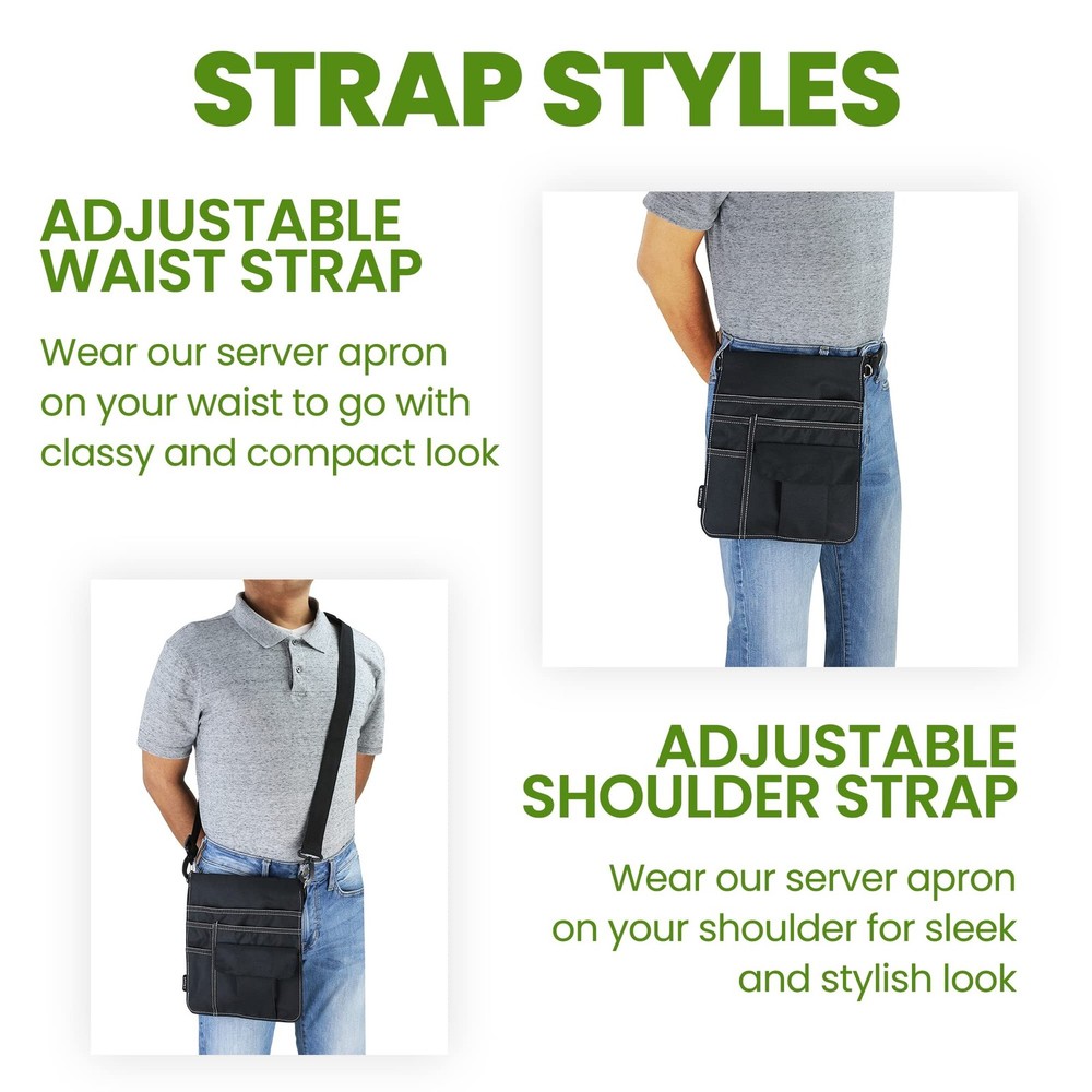 Waitress Apron with 5 Pockets - Black Server Apron with Adjustable/Removable ...