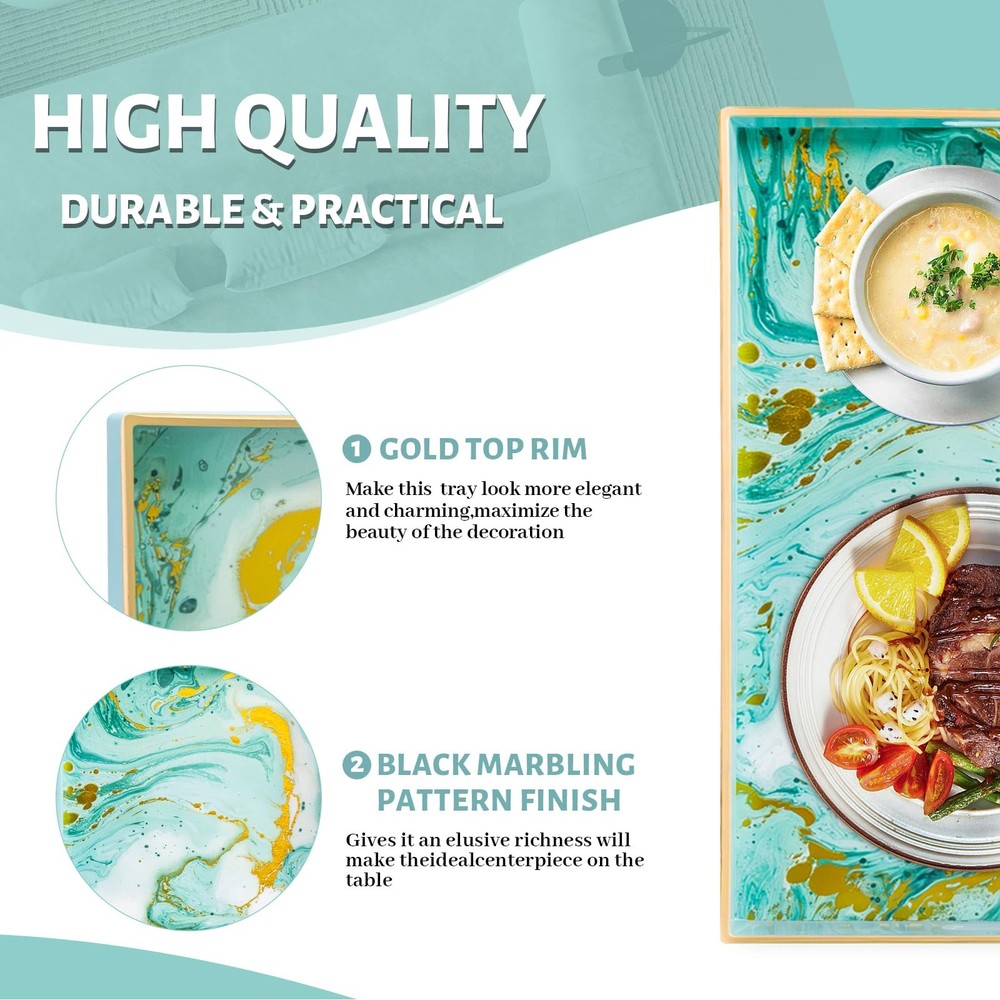 MAONAME Turquoise Serving Tray 15.7" x 10.2" x 1.6", Rectangular -