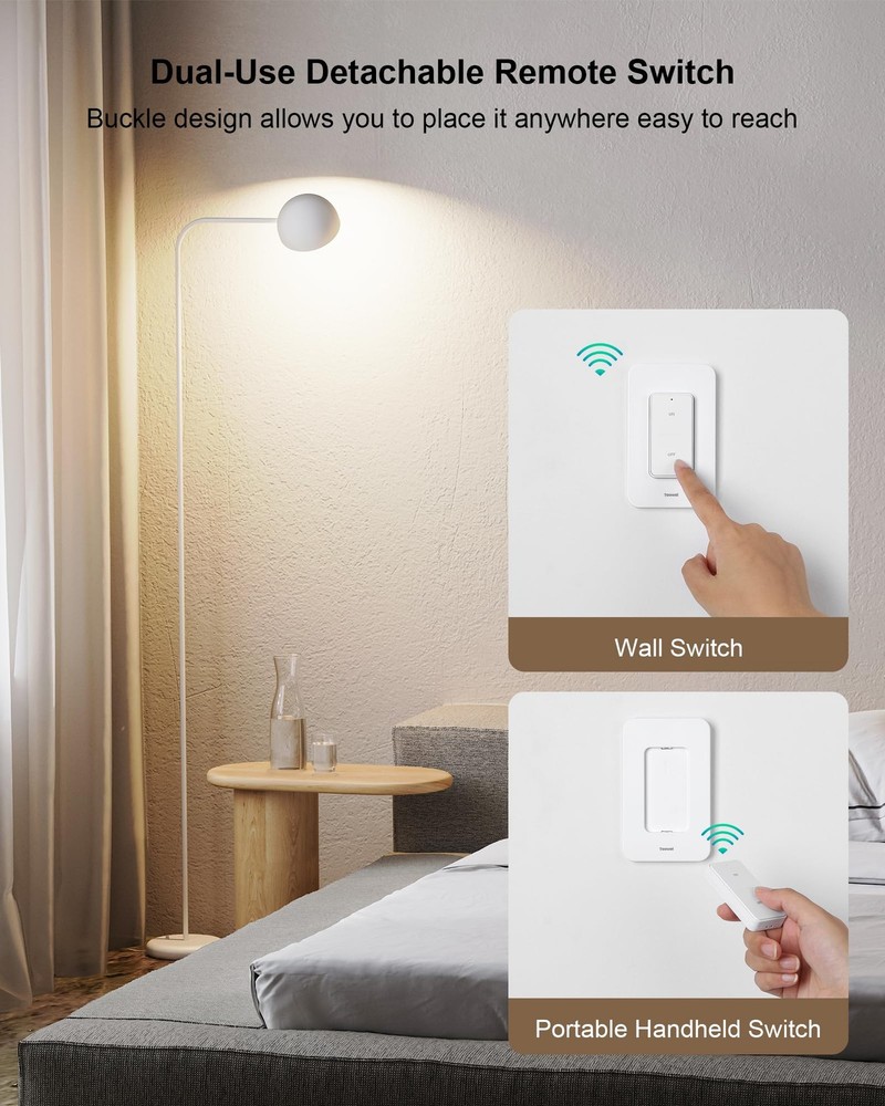 TREEWELL Remote Control Outlet Wireless Wall Switch, 200FT Long Range RF Remo...