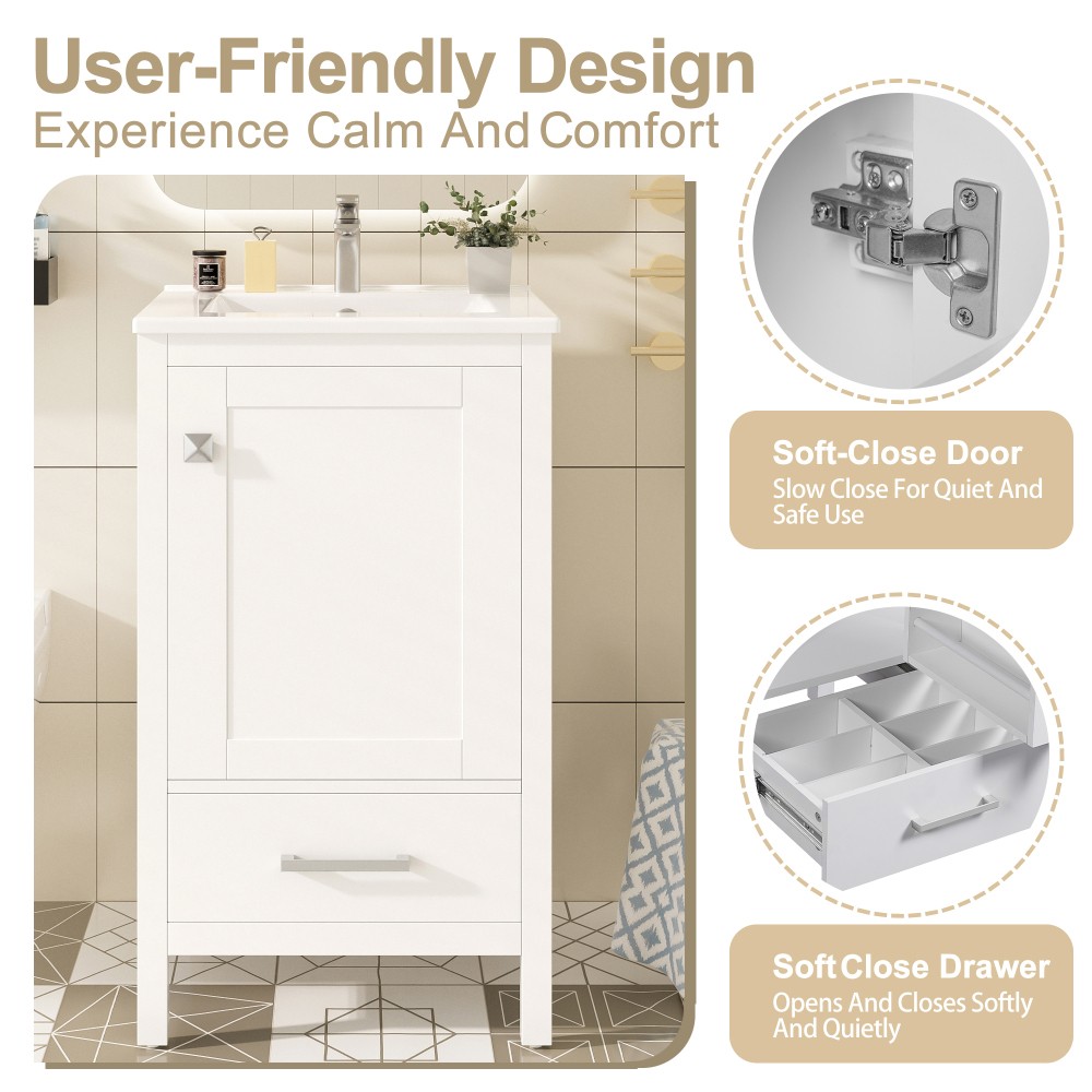 Bathroom Vanity W Ceramic Sink Double Layer Door Organizer