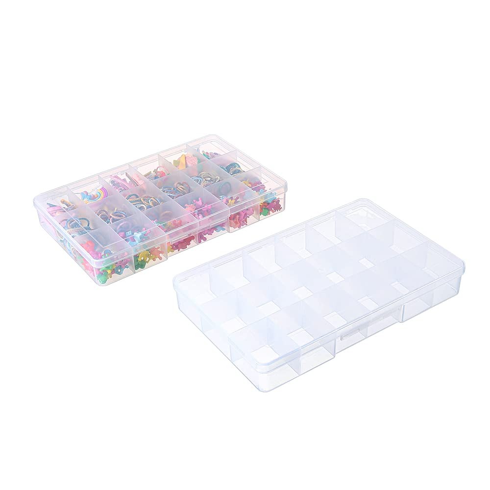 2 Pack Fixed 18 Grids Clear Plastic Compartment Container Case, Transparent O...