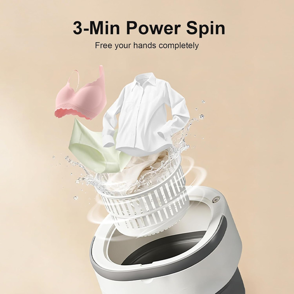 Portable Washing Machine - 20L Mini Foldable Washer with Spin Basket, 3 Cleaning
