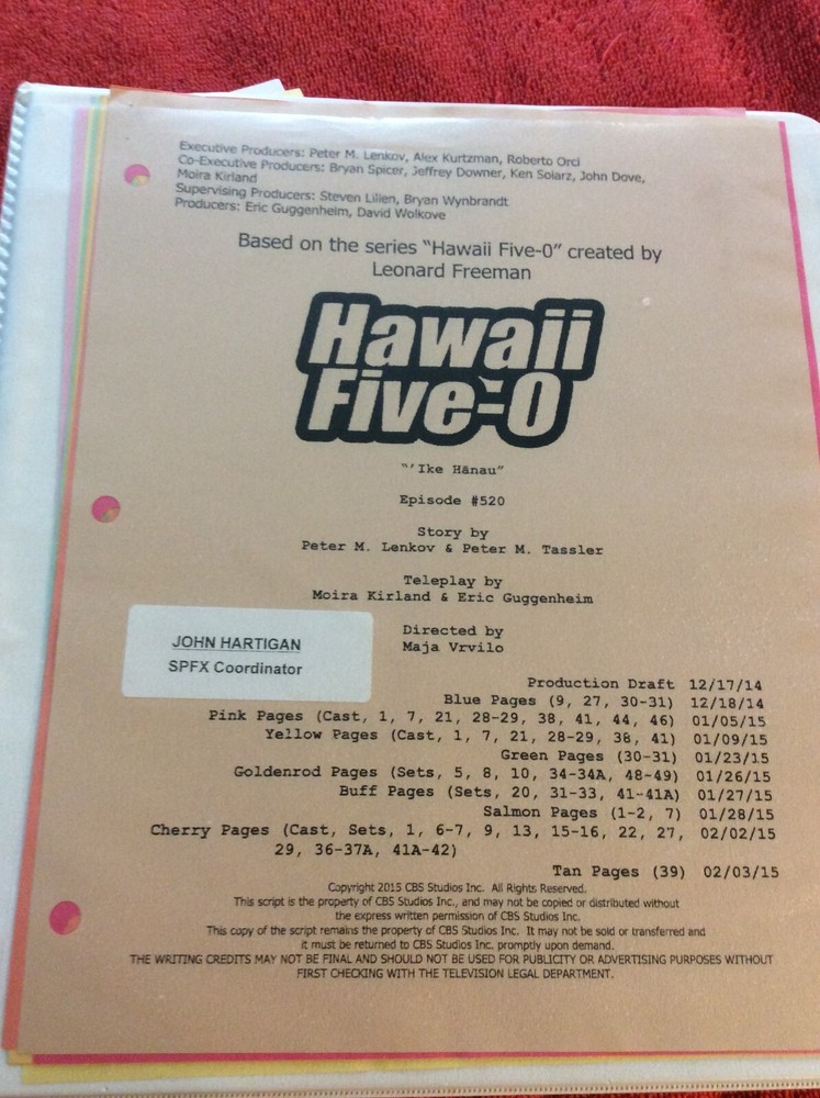 HAWAII FIVE-O ORIGINAL SCRIPT 520 TECH SCOUT SHOOTING SCHEDULE 2014 IKE HANAU