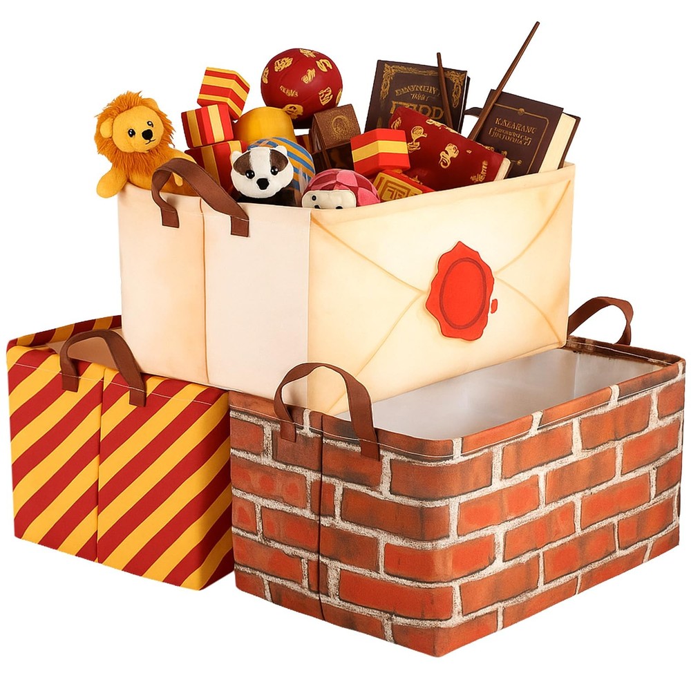 3 Pack Magical Wizard Storage Baskets Waterproof Canvas with Leather Handles ...