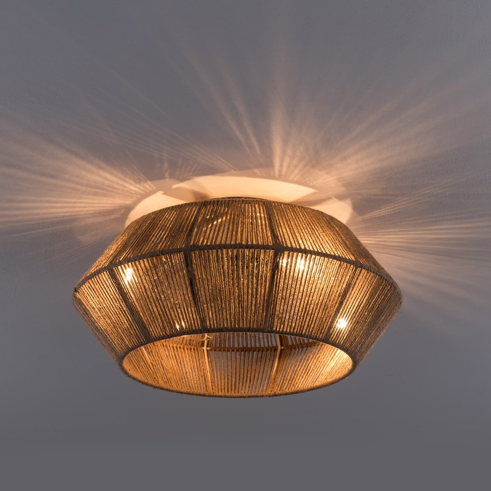 Rattan Caged Flush Mount Fan Light +Remote Control Ceiling Fan Boho Ceiling Fan