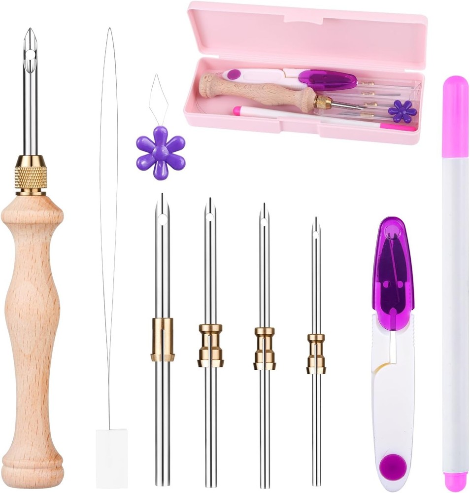 Punch Needle Kit with Storage Box,Adjustable Punch Needle Tool with 5 Different