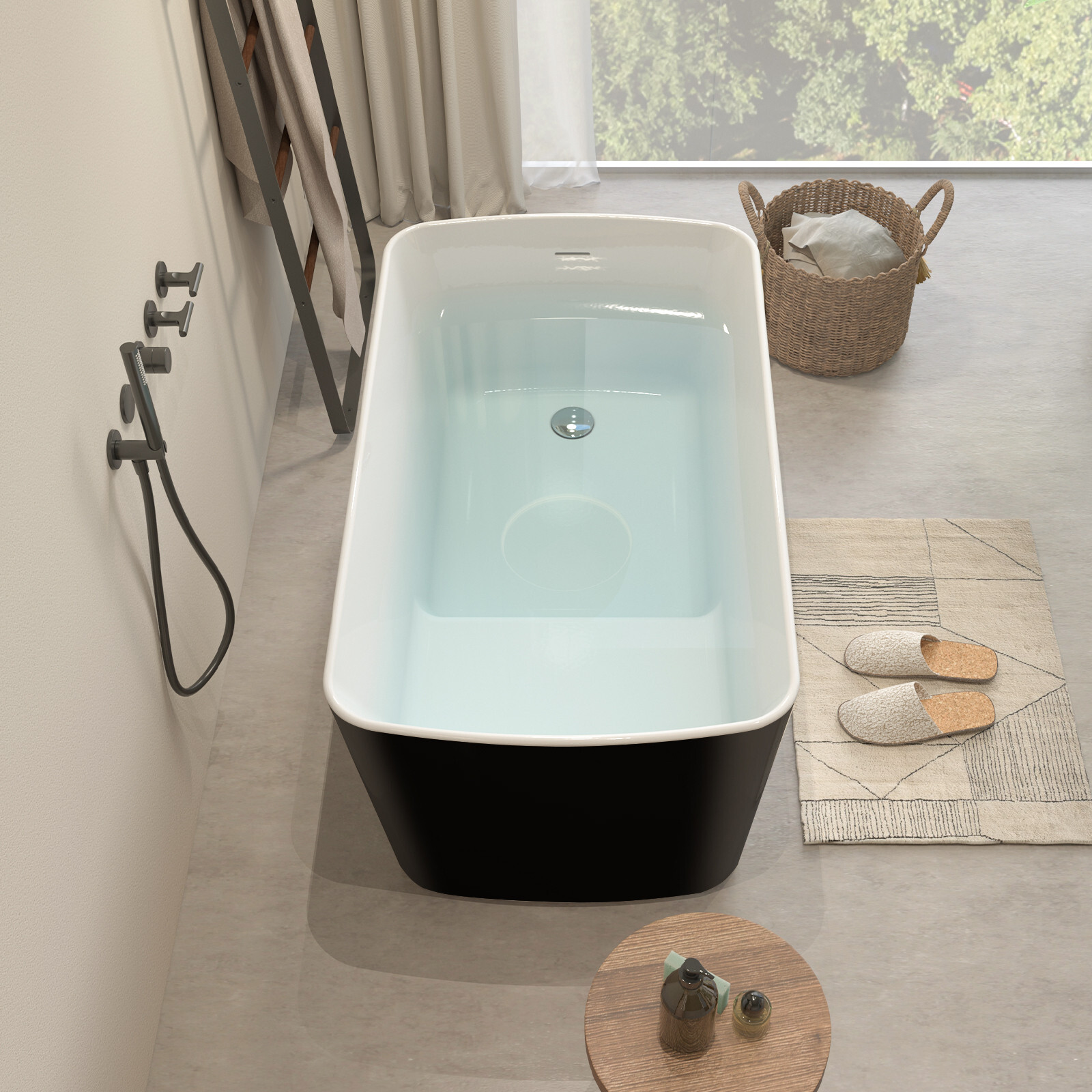 49" Freestanding Bathtub with Integrated Seat, Acrylic Stand Alone Soaking Tub