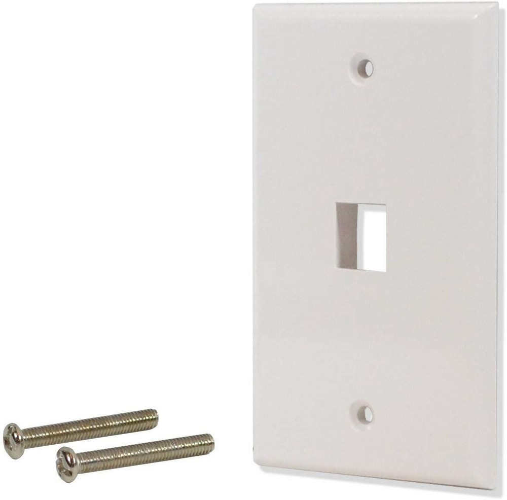 White 1 Port Hole Keystone Jack Flat Wall Plate with Smooth Surface (10/pack)