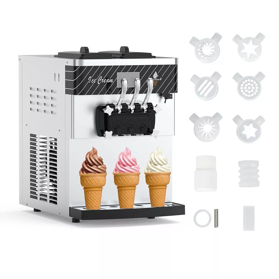 Countertop Soft Serve Ice Cream Machine 3 Flavor Commercial Ice Cream Maker