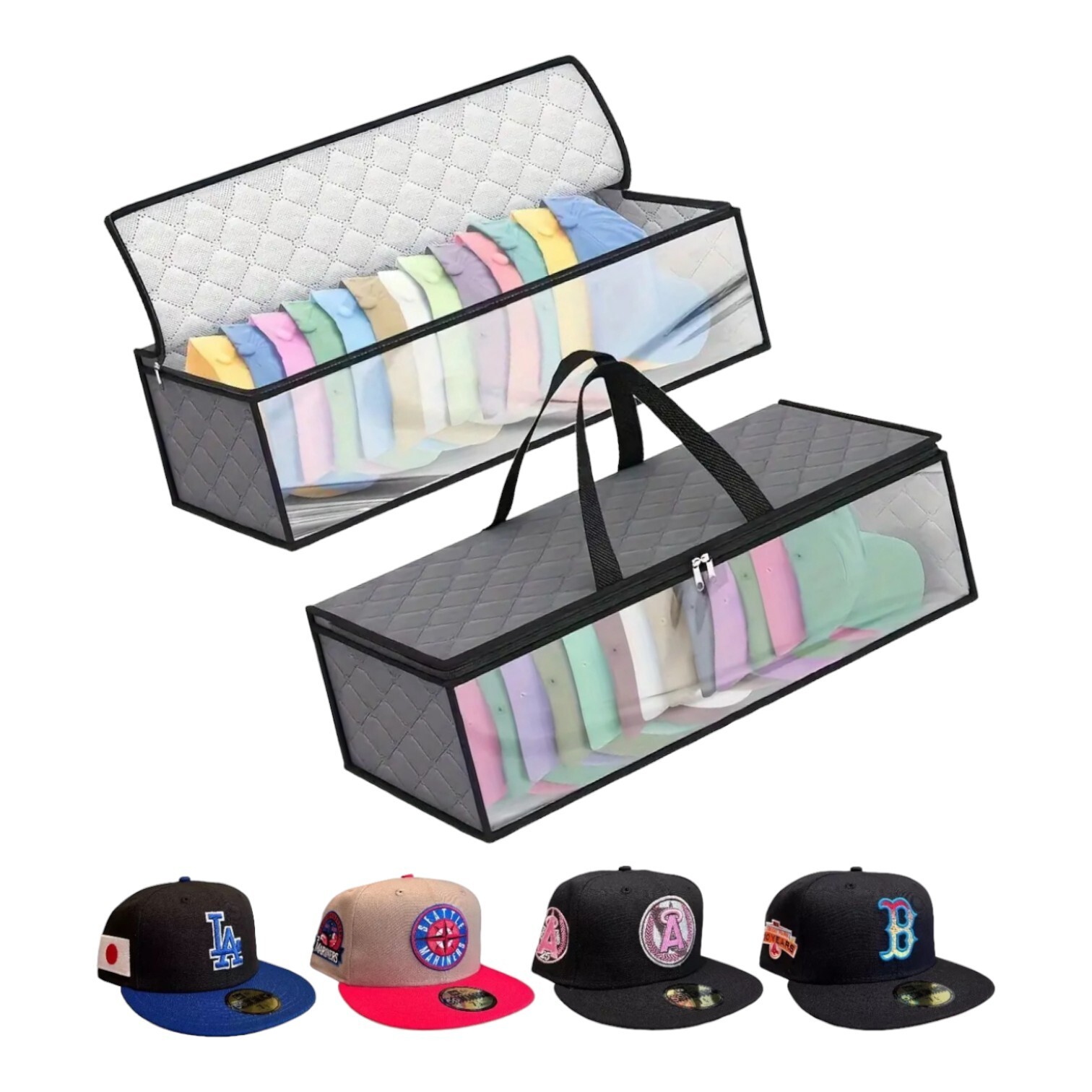 Hat Storage Dust Bag Baseball Hat Cap Organizer Clear Rack Zipper - Gray