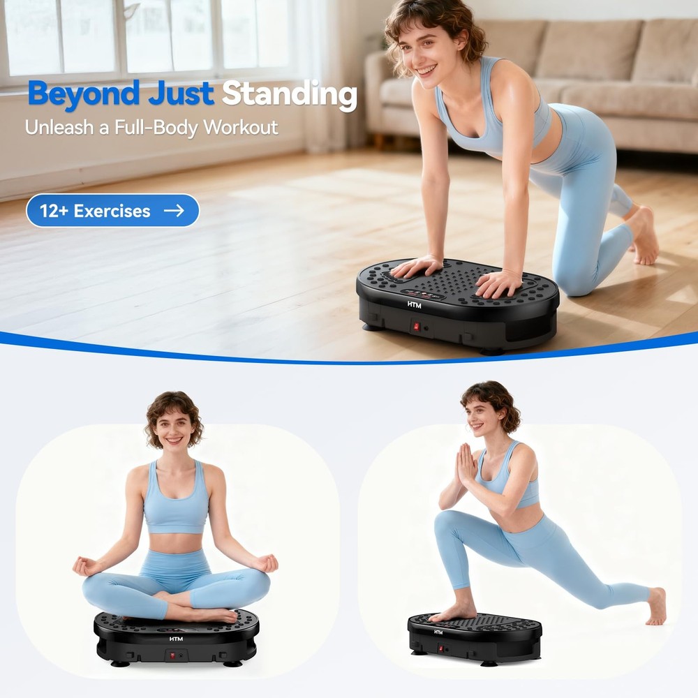 HTM Vibration Plate Exercise Machine with 120 Speed Levels, 9 Program Black