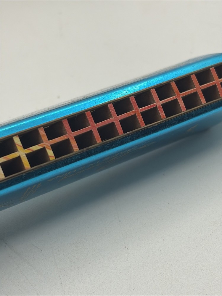 Vintage Harmonica BLESSING BIRDS ETCHED UNIQUE Blue