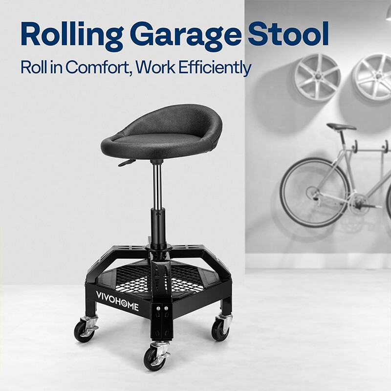 Rolling Garage Stool 300LBS Adjustable Height Mechanic Work Shop Seat w/ Casters