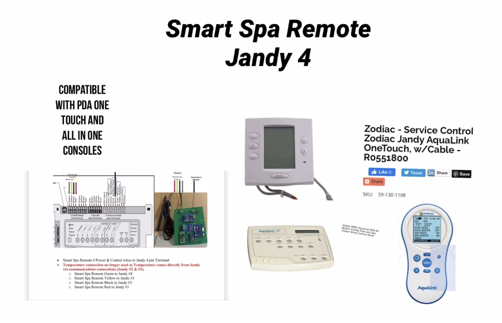 Jandy 7441 (Alexa) Spa Switch Remote - Spa side Remote - 4 relays & Temperature