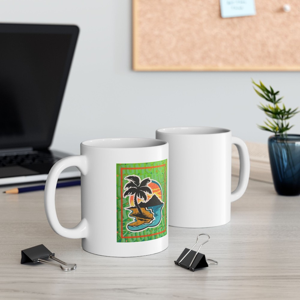 Tropical Oasis - Original Art Ceramic Mug, (11oz)