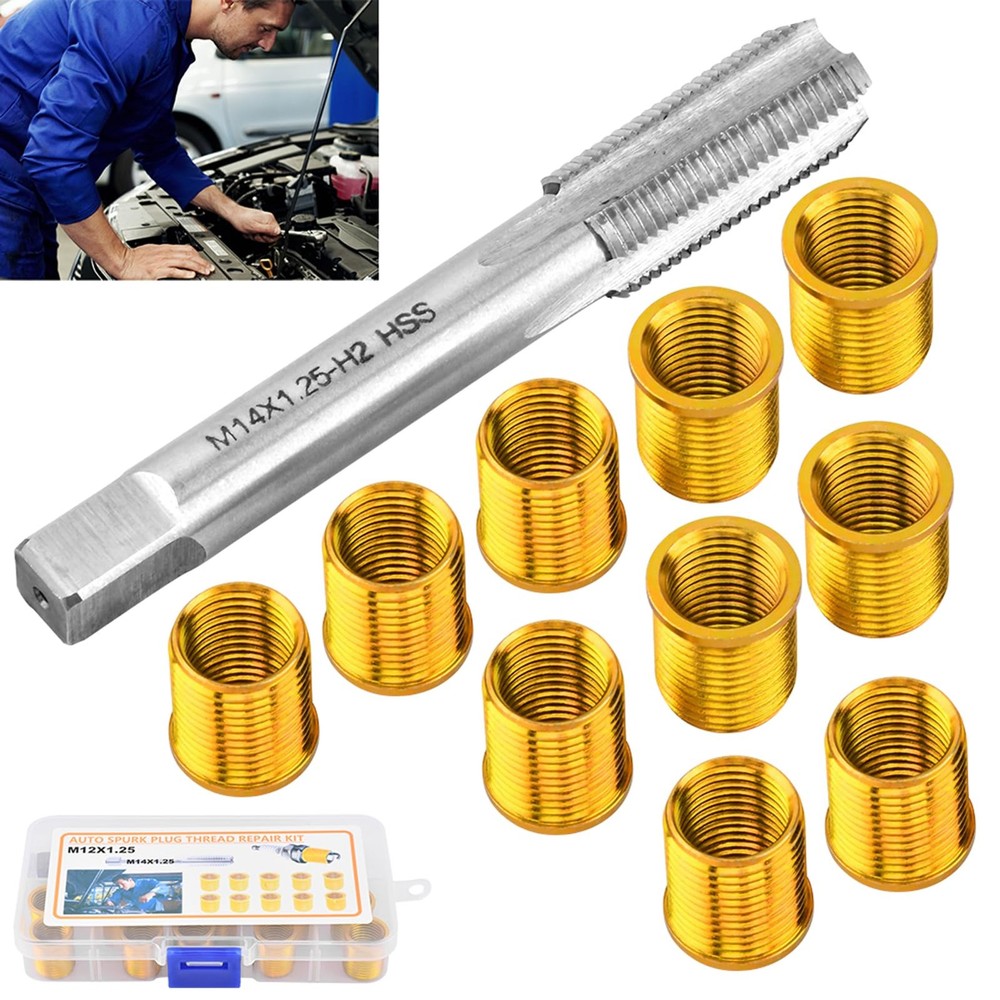 Spark Plug Thread Repair Kit, M12x1.25 | 10Piece Inserts & Tap Kit for Engine...